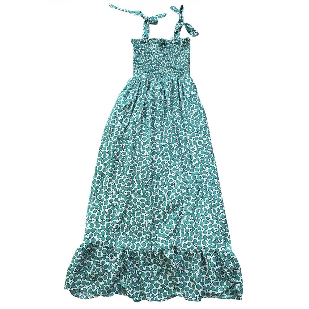 Summersalt The Silky Luxe Smocked Maxi Dress Green Blue Print Sz S Tie Strap - Picture 2 of 6